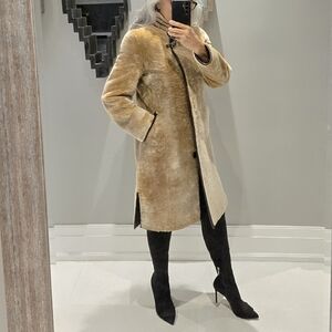 Women's Tan Shearling Coat - Elegant Winter Jacket